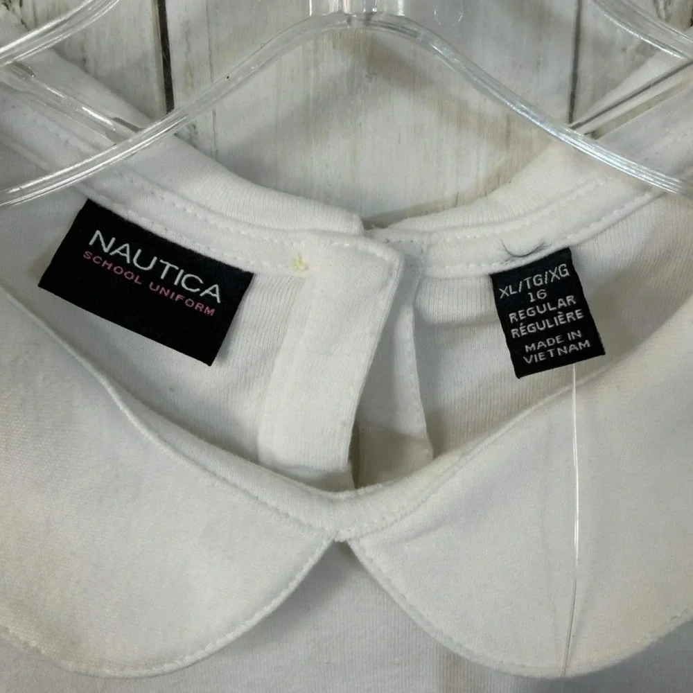 Nautica NWT Girl's School Uniform White Peter Pan Collar Top‎ Size XL Regular
